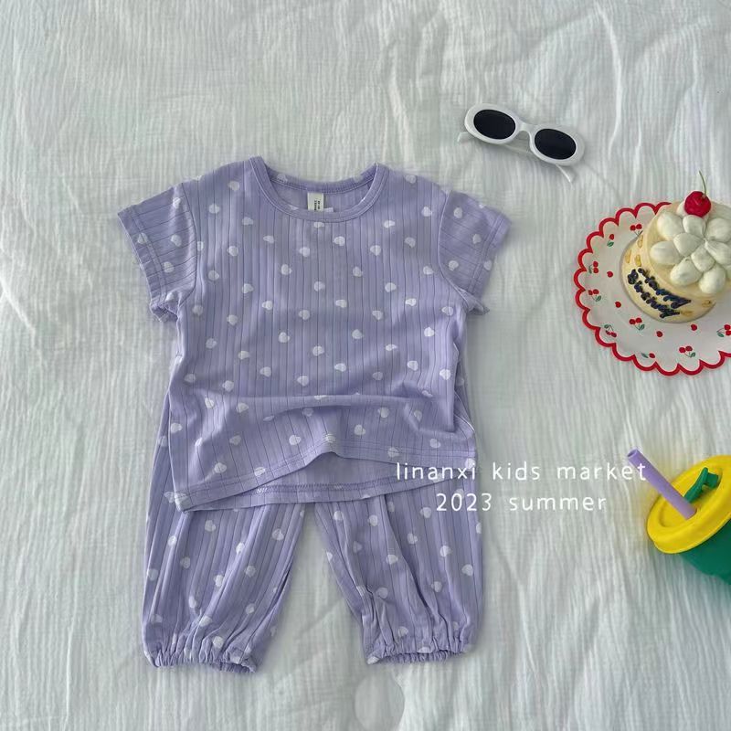 Picture of Ice silk pit 2023 summer new girls wear short sleeve suit baby summer two-piece Korean pajamas
