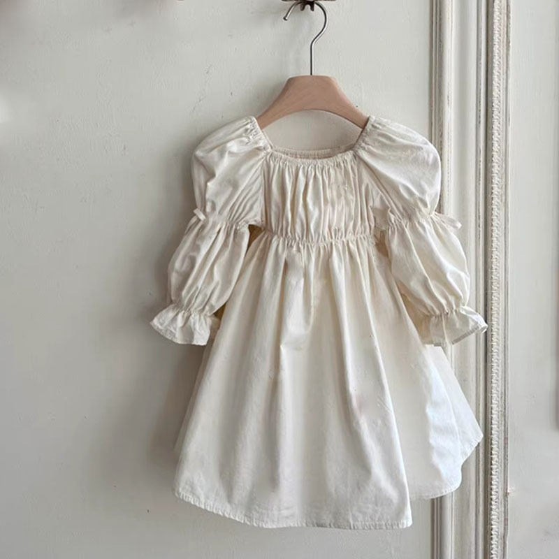 Picture of 2024 Children's Wear Korean Style Spring Wear dress Style Solid Color Elegant Puff Sleeve Girl's Princess Doll Dress