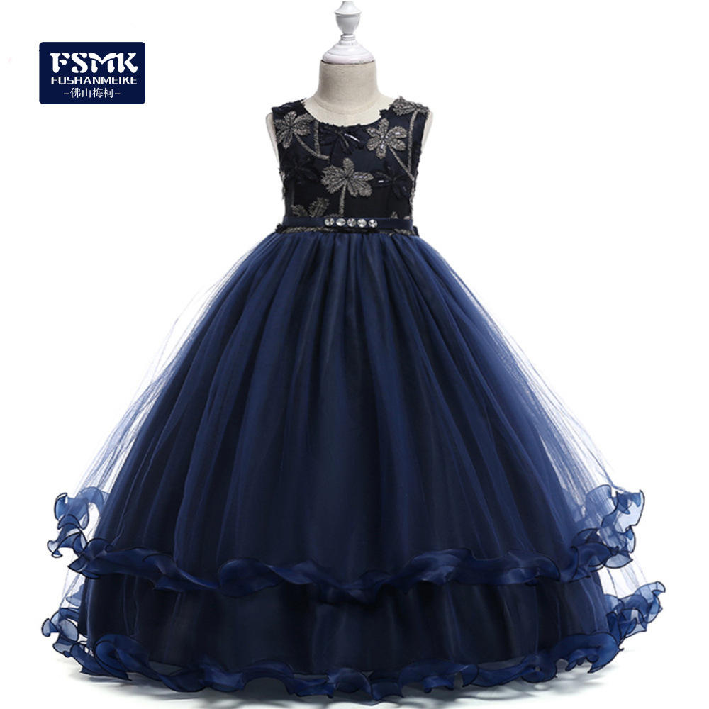 Picture of Foreign Trade New European and American Cross-border Children's Princess Dress Embroidered Coconut Tree Wedding Mesh Dress bbchildren
