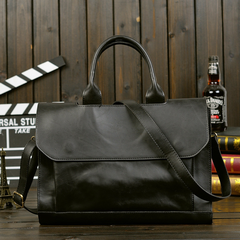 Picture of Retro New Men's Handbag Korean Men's Bag Crazy Horse Leather Shoulder Crossbody Business Computer Briefcase Manufacturers