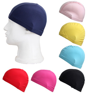 Picture of Adult Swimming Cap Swimming Pool Cloth Cap Solid Color Polyester Elastic Good Men's Pullover Cap Women's Long Hair Big Swimming Cap Summer