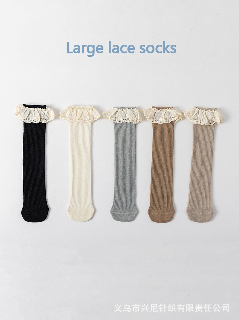 New children's socks spring and autumn girls large children's socks without heel tube socks South Korea lace baby cotton socks wholesale