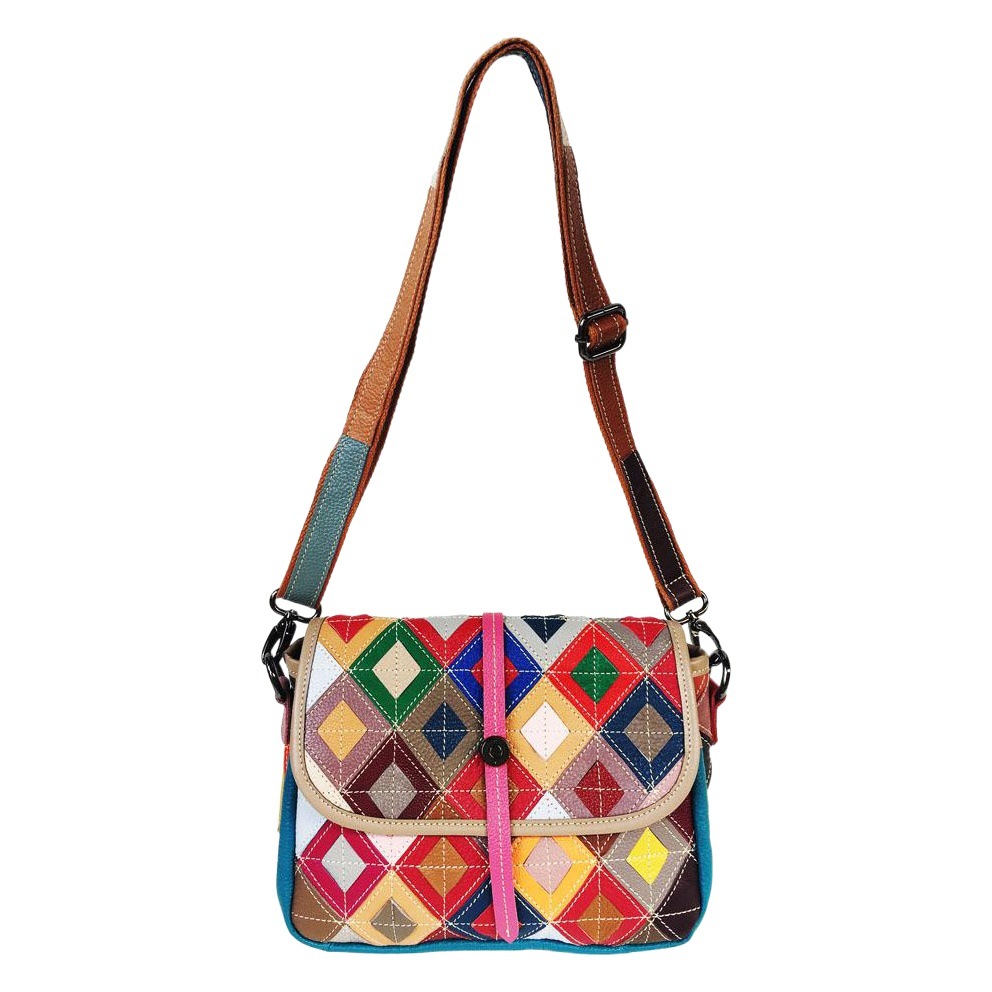 Cross-Border Women's bag leather shoulder messenger bag color rhombus color matching leather European and American fashion women's bag wholesale