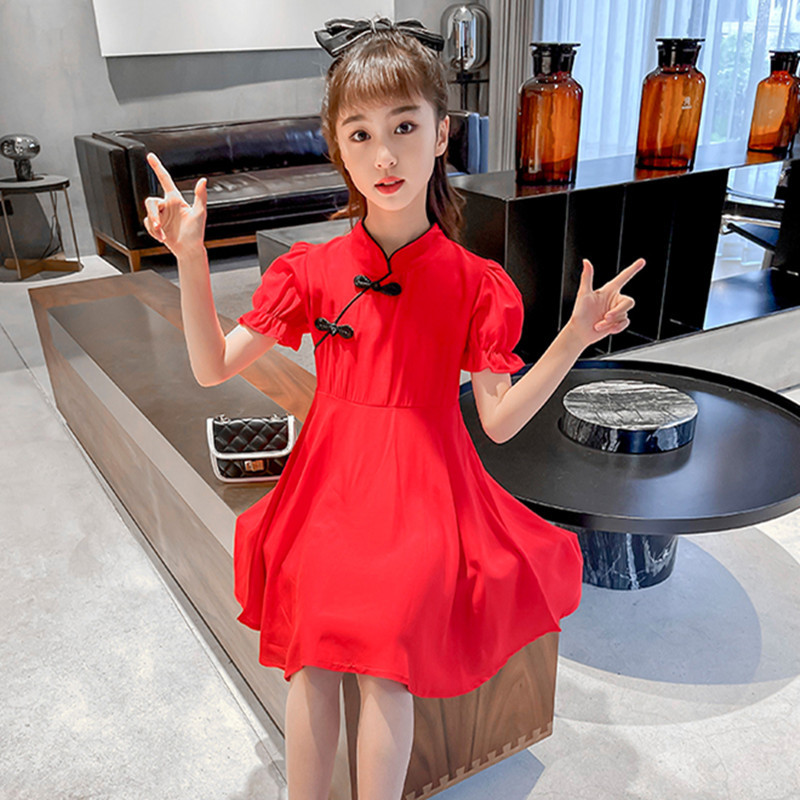 Picture of Girls' Cheongsam Summer Internet-famous Foreign-style Little Girl's Improved Cheongsam Dress Children's Summer dress Chinese Style Tang Dress