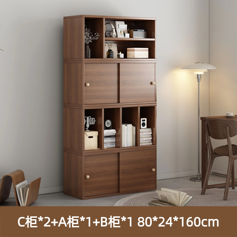 Picture of Solid Wood Bookcase Grid Cabinet Home Floor-Standing Storage Cabinet Living Room Free Combination Cabinet Multi-Layer Storage Shelf Low Cabinet