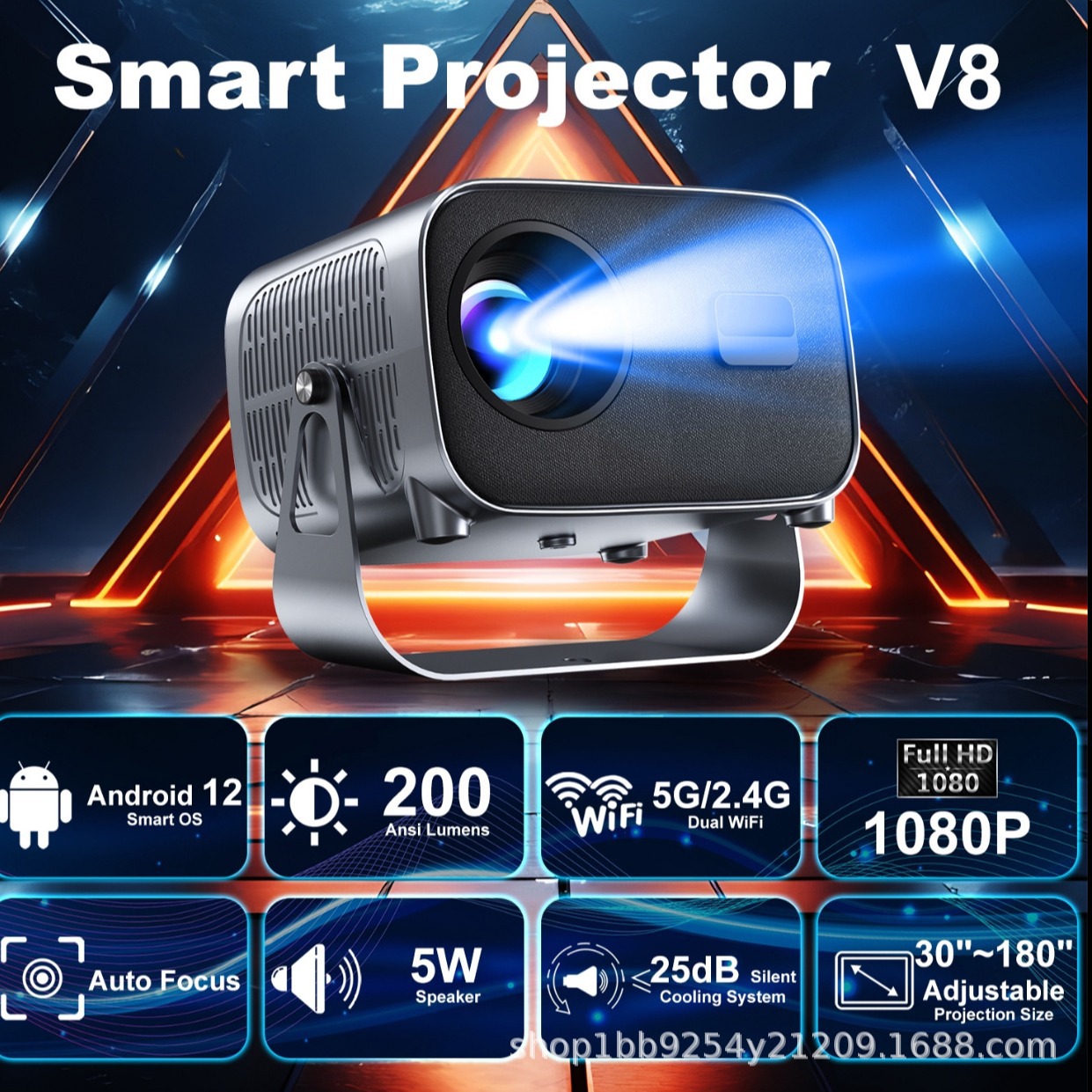 Cross-Border Source V8 Projector Smart Home Office 720P High-Definition Portable Outdoor Camping Low-Noise Factory Direct Supply