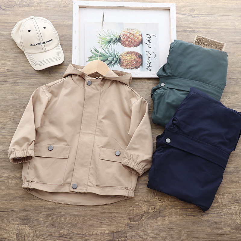 Picture of 2022 Spring and Autumn New Baby Solid Color Jacket Charge Clothes Boys Hooded Windbreaker Children Stylish Jacket Zipper Shirt