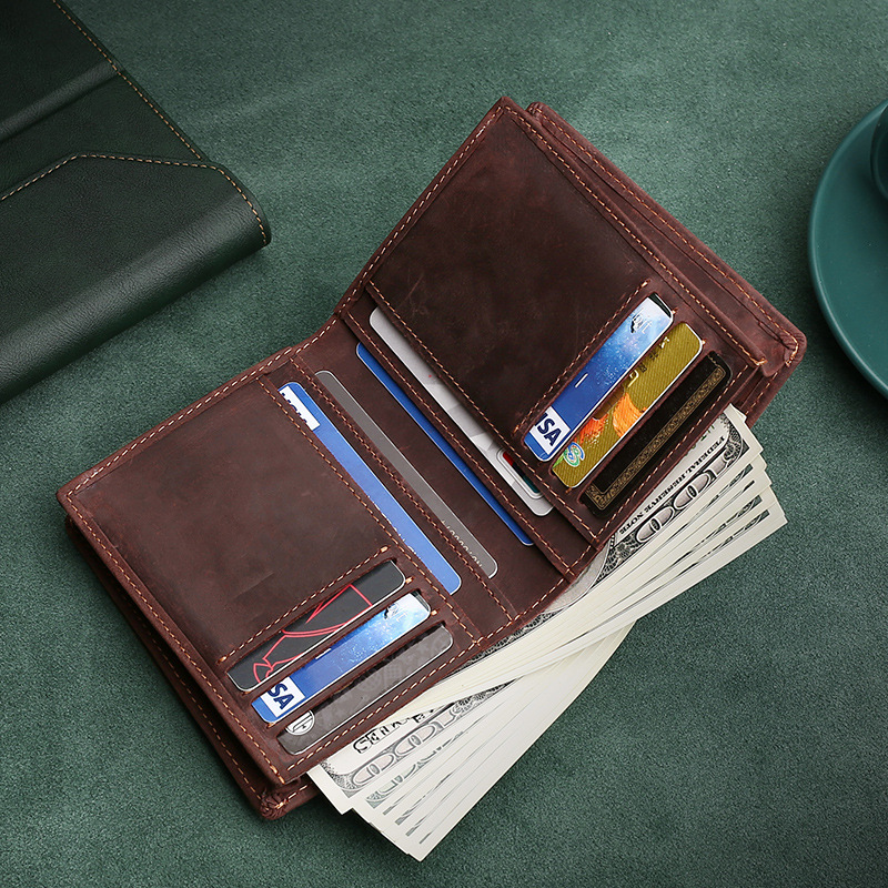 Picture of Wholesale multi-functional tri-fold wallet men's genuine leather vintage clutch explosive large capacity crazy horse leather long wallet