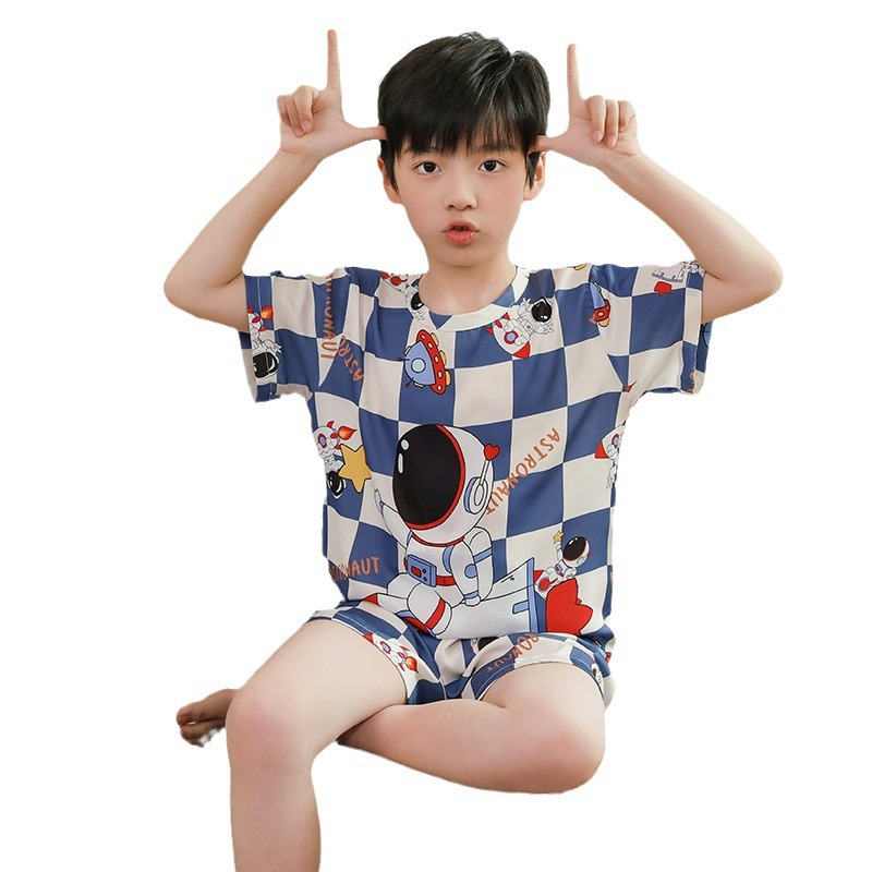 Picture of Children's Pajamas Boy's Summer Ice Silk Boy's Silk New Thin Short-sleeved Home Clothes suit