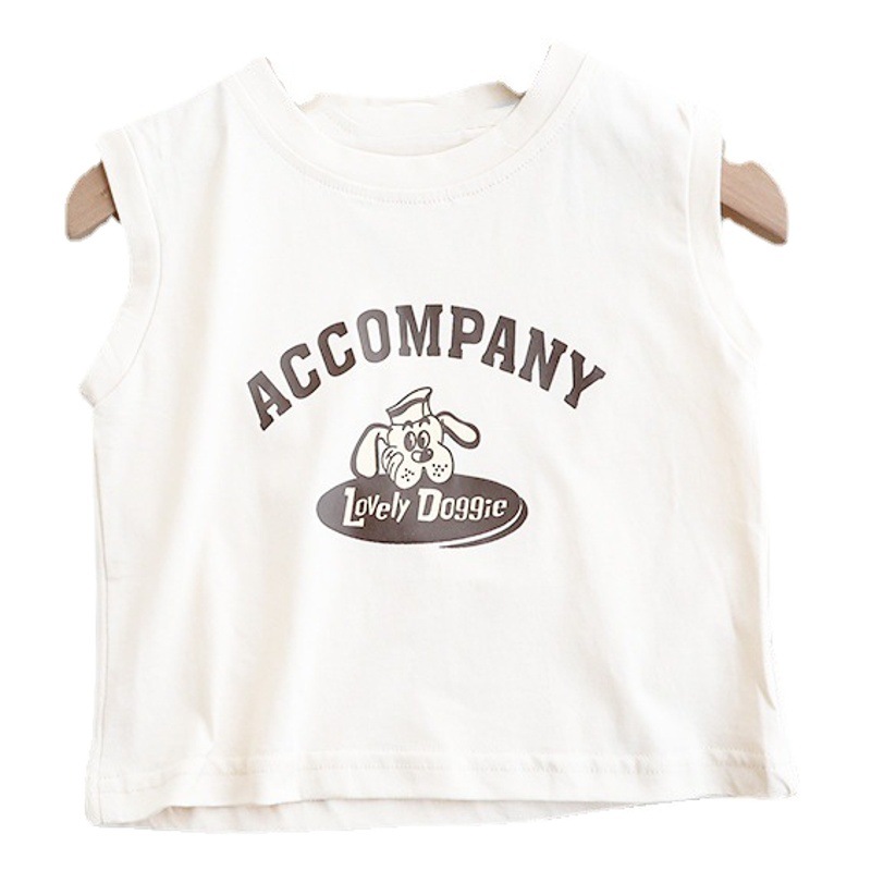 Pure Cotton Baby Kidsren's Sleeveless T-Shirt 2025 New Versatile Cartoon Animation Boys and Girls Vest Undershirt Top Summer