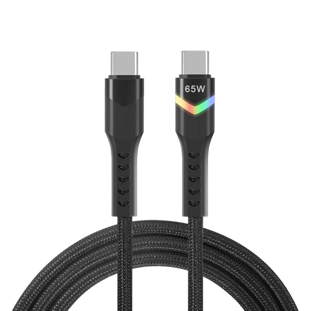 Colorful lights PD fast charging cable for Apple iphone15 data cable woven Huawei TYPE-C public-to-public 65W