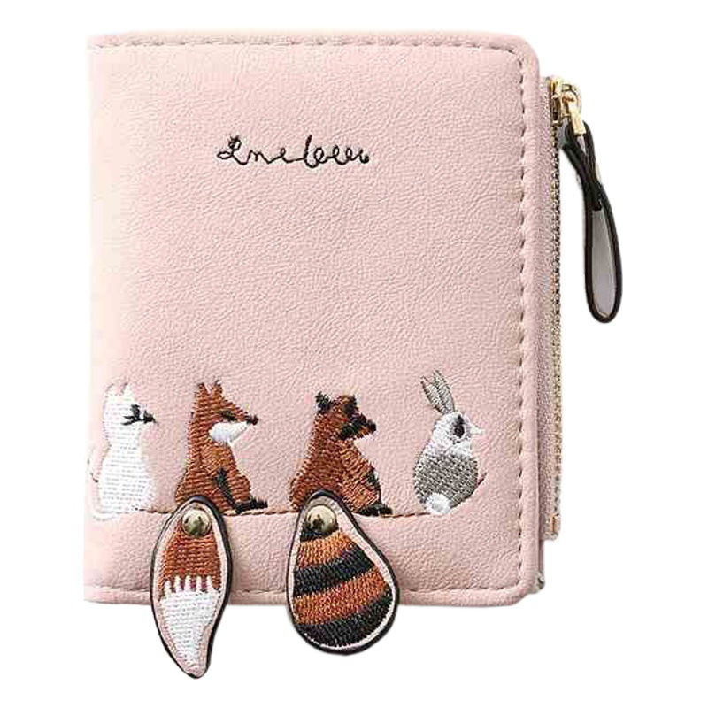 Korean version of small wallet short women's new wholesale embroidered zipper foreign trade students multi card cute coin purse
