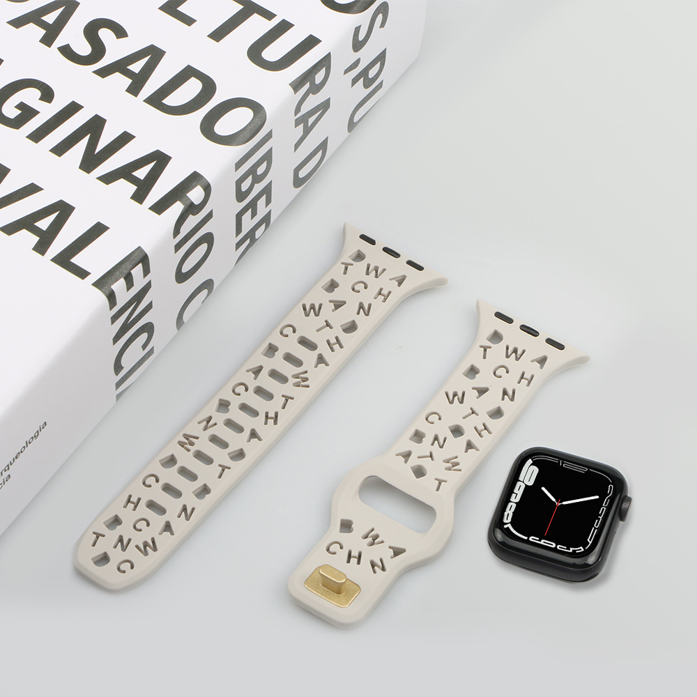 Picture of For Apple Watch iwatch87654321 Strap applewatchs9 English Hollow Solid Color Silicone Watch