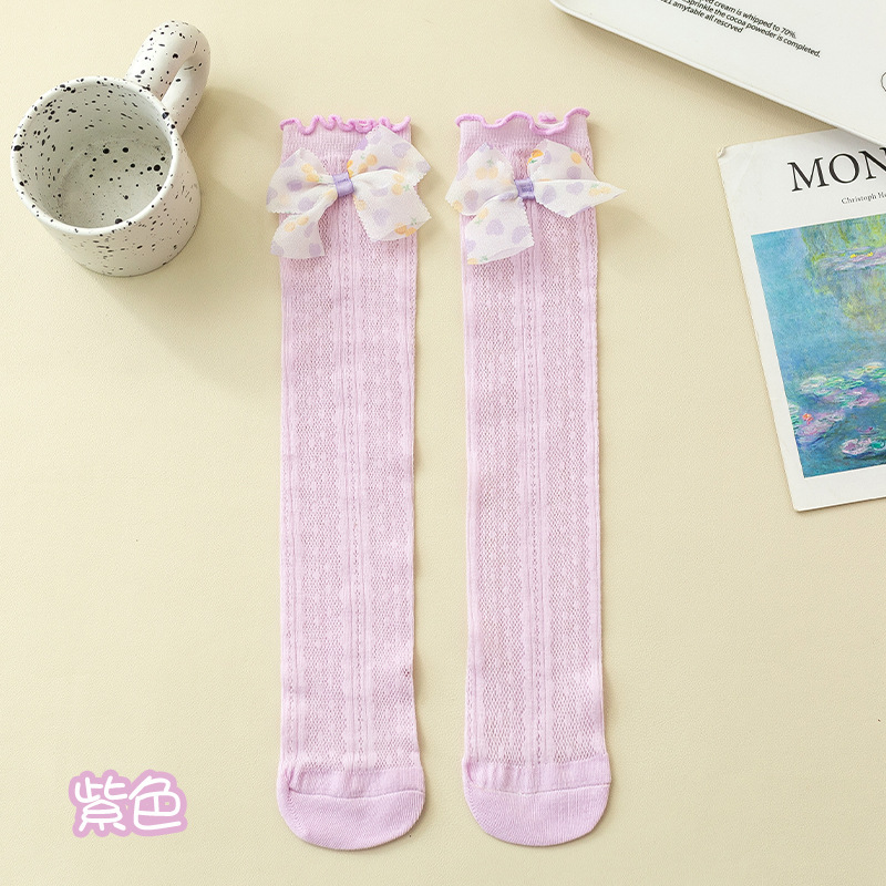 Picture of Girls' mid-calf socks summer thin Korean style bow Princess baby stockings mesh little girl calf socks