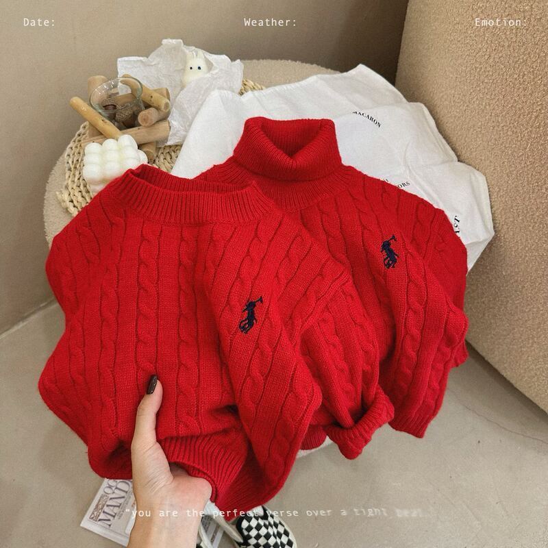 [in stock] Boys' and Girls' Red Sweater Thick Korean Style New Year's Service for Children's Baby in Autumn and Winter