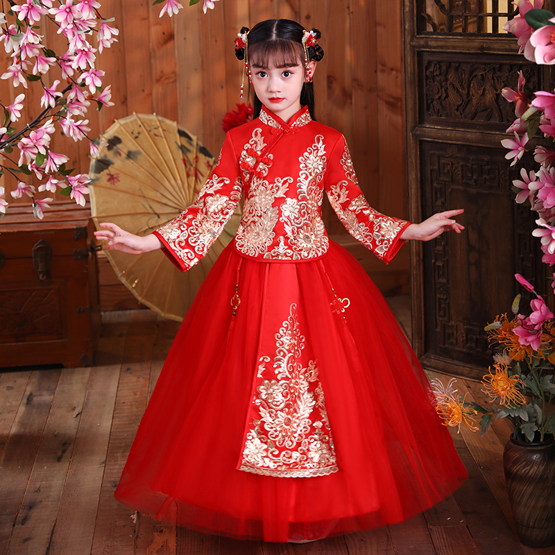 Picture of Girls' Hanfu Ancient Costume Festive New Year's Clothing Children's Cheongsam Autumn and Winter Thickened Chinese Style Suit Tang Suit New Year's Service