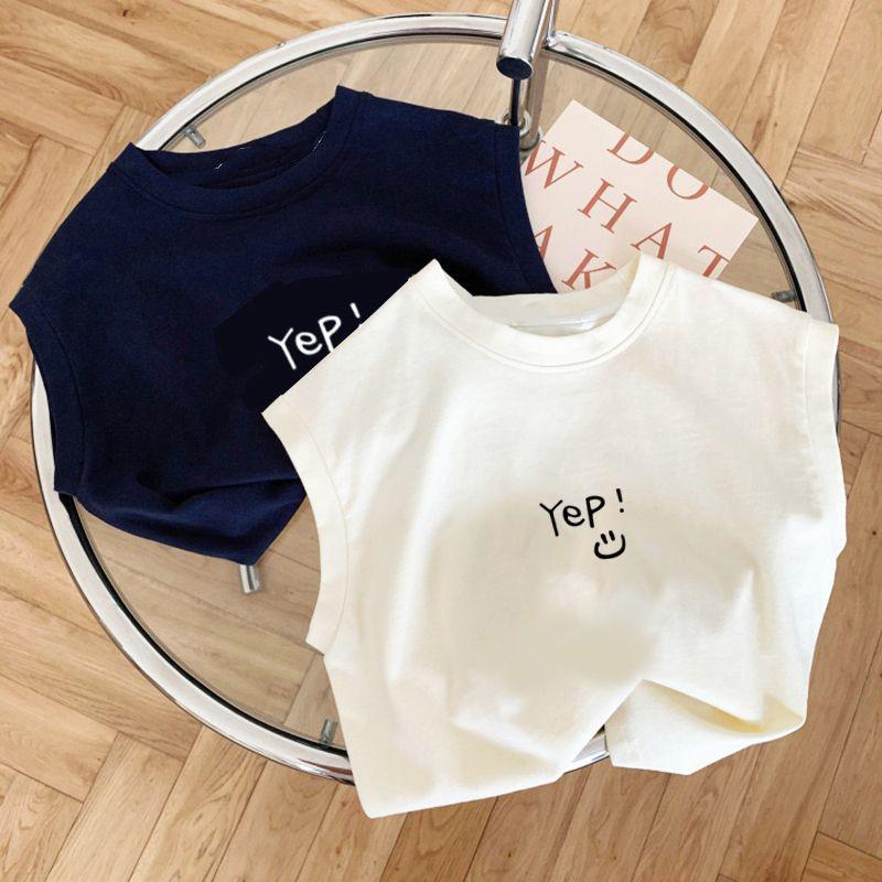 Pure Cotton Children's Cute Sleeveless T-Shirt 2024 Simple Small and Medium-Sized Boys and Girls Vest Top Summer Trendy T-Shirt