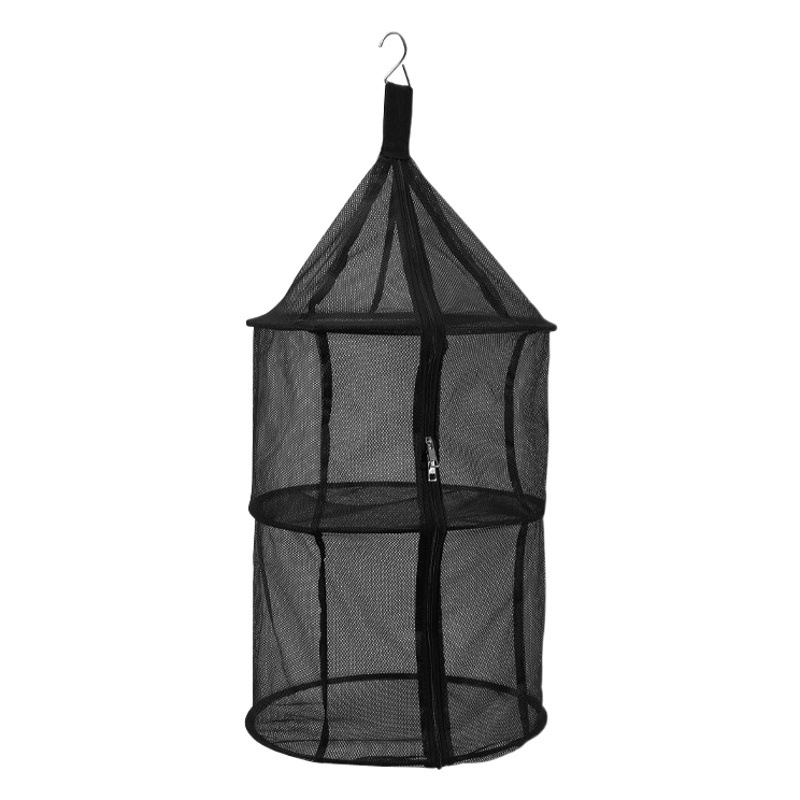 Outdoor camping nylon three-layer folding storage net pocket clothes hanging net round drying net fruit and vegetable drying net