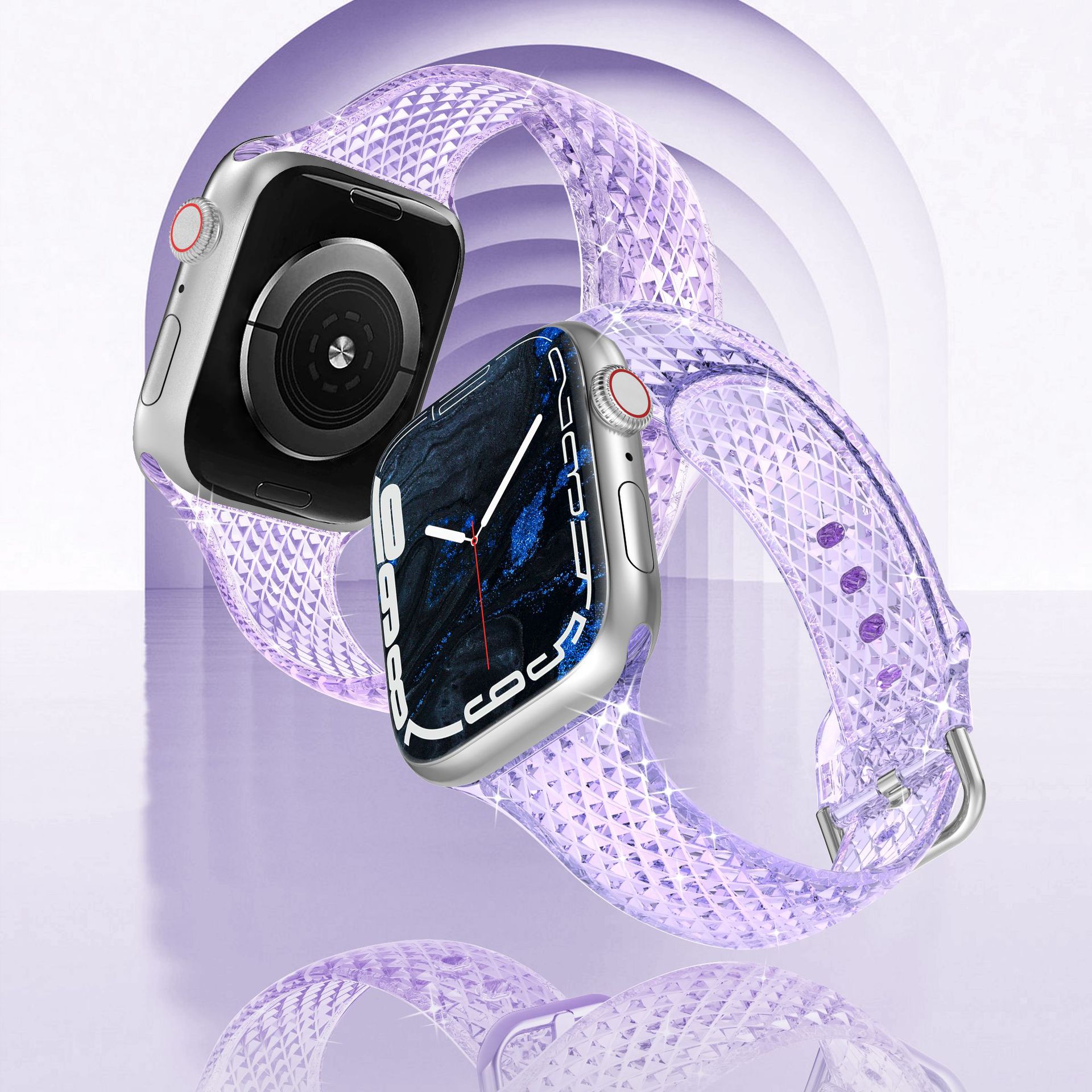 Picture of For Apple Watch Strap appleiwatch1-10 Generation S9 Diamond Pattern TPU Fine Strap Transparent Women's New