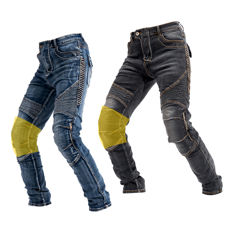 Motorcycle Kevlar Riding Pants Side Zipper Motorcycle Jeans Four Seasons Slim-Fit Elastic Invisible Protectors Upgrade