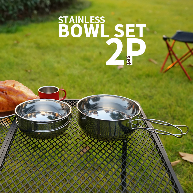 Picture of Outdoor 304 Stainless Steel Folding Bowl 500ml Camping Portable Multifunctional picnic Set Bowl Cookware Mountaineering Cup Tableware
