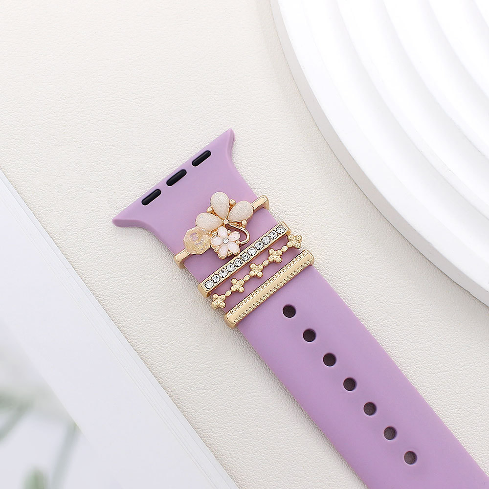 Picture of Applies to Apple Watch Watch Universal Silicone Strap with Diamond Flower Decoration
