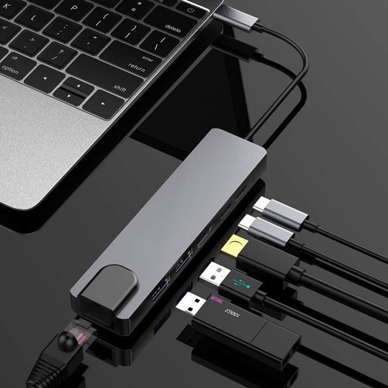 Picture of Cross-Border Six-In-One Docking Station Typec to Rj45 100m Network Port Computer Docking Station USB Hub Hub Pd