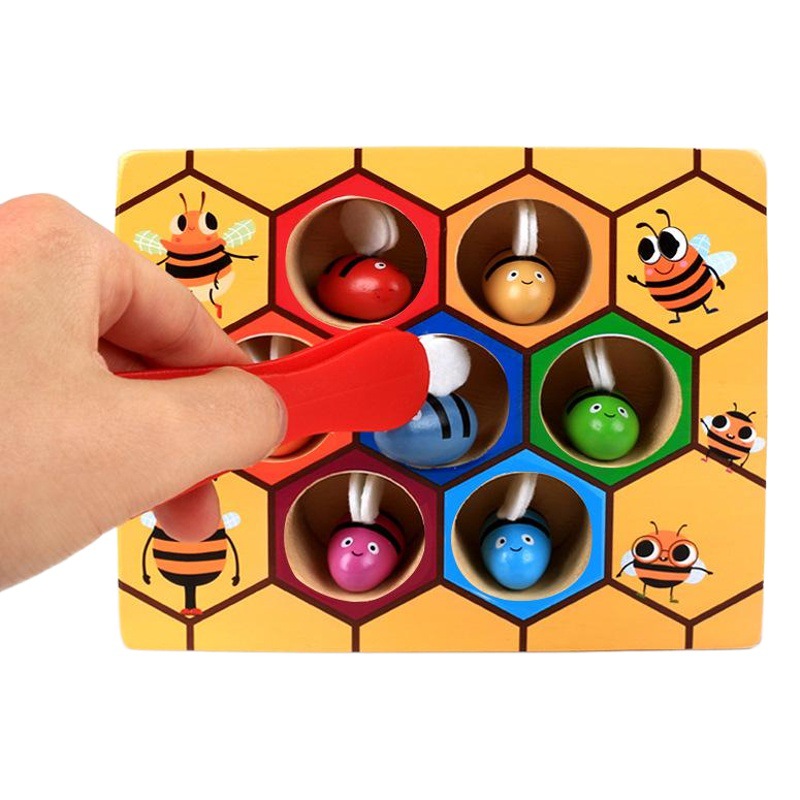 Montessori Early Education Hive Game Teaching Aware Grasps Hard-working Bees Color Cognition 0-3 Years Old Parent-Child Toys