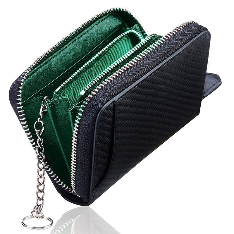 Japanese Amazon Lotte New genuine leather carbon fiber men's wallet short cowhide zipper RFID coin purse