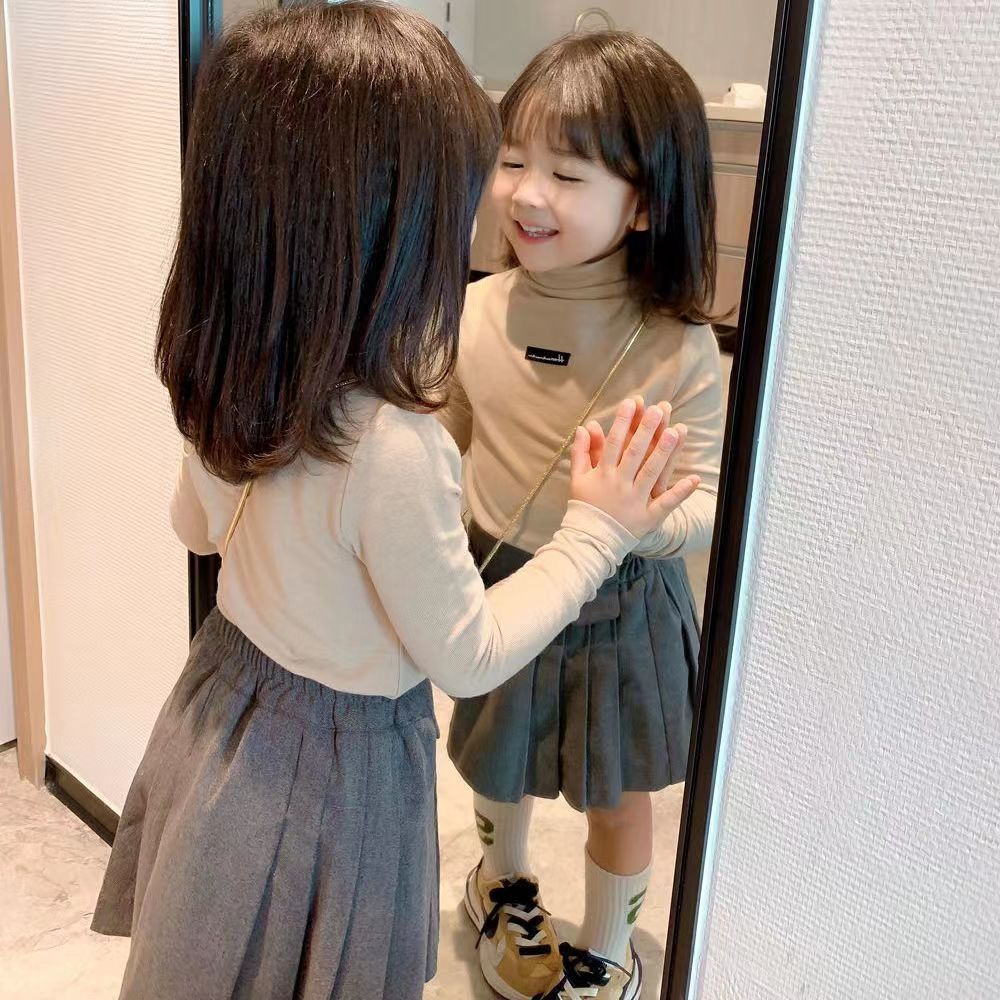 Picture of Girls' Bottoming Shirt 2025 Spring & Fall Pure Color Turtleneck T-Shirt Kidsren's Style Thickeneded Brushed Stretch Winter Top
