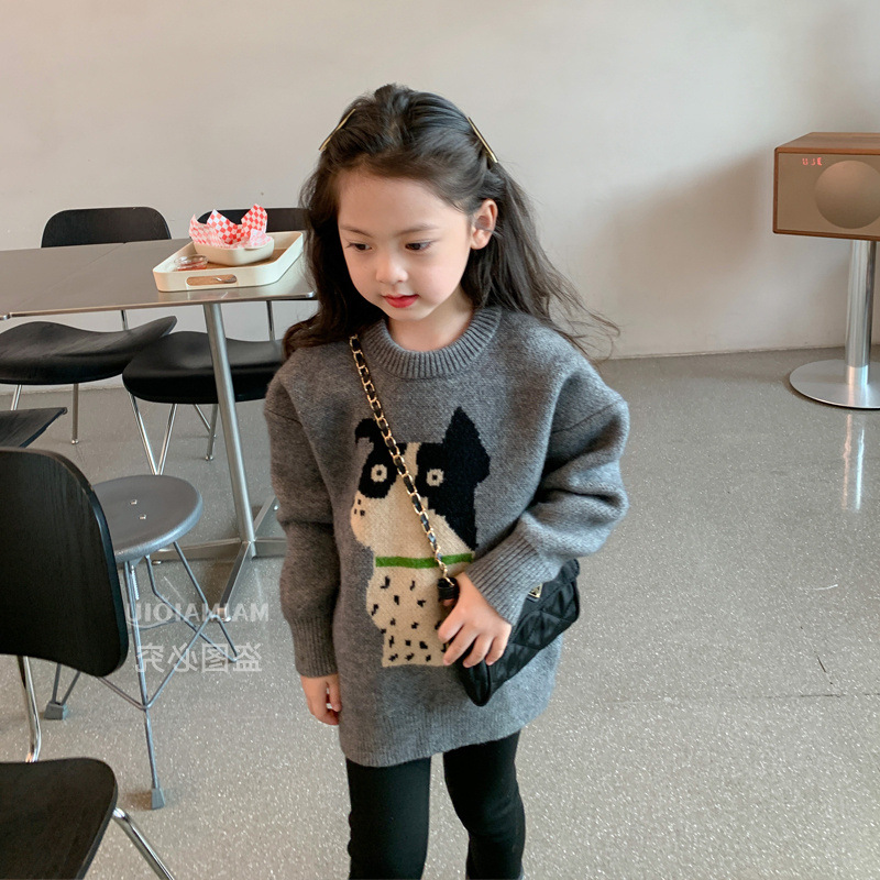 Picture of Girls' Sweater 2024 Autumn New Cartoon Casual Mid-length Knitted Pullover Children's Daily All-match Top