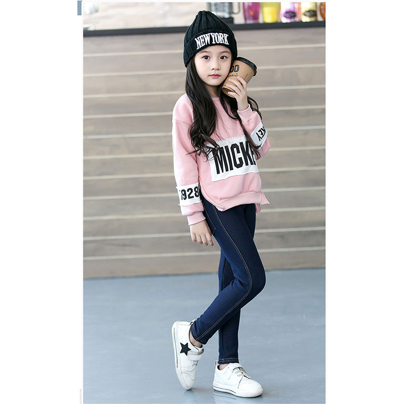 Picture of Children's Wear Winter New Thickened Large and Large Girls' Imitation Jeans Fashionable Korean Style Velvet Children's Small Foot Mouth Children's Pants