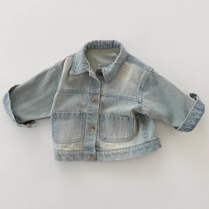 Picture of Children's clothing ins Korean style spring new jacket men's and women's fashionable handsome retro lapel washed Denim coat