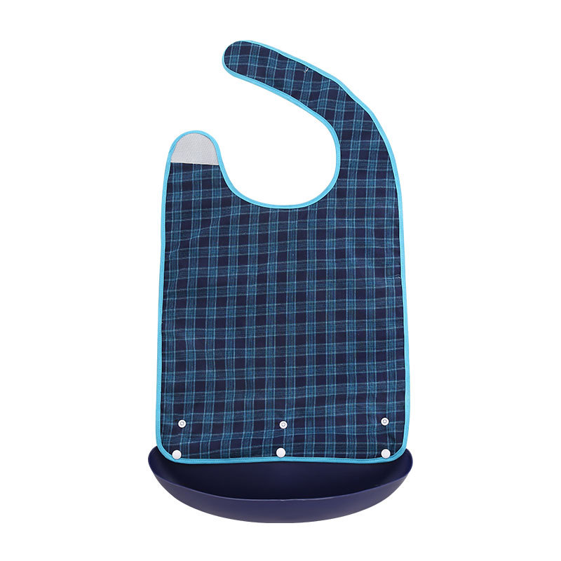 Picture of Adult Pure Cotton Plaid Bib Dining Bib Adult Double-Sided Food Bucket Elderly Adult Slippery Bucket Waterproof
