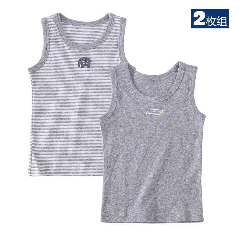 Picture of Summer Kidsren's Ribbed Vest Thin Bottoming Shirt for Small and Medium-Sized Kidsren 100 Cotton Air-Conditioned Clothing 2-Piece Wholesale
