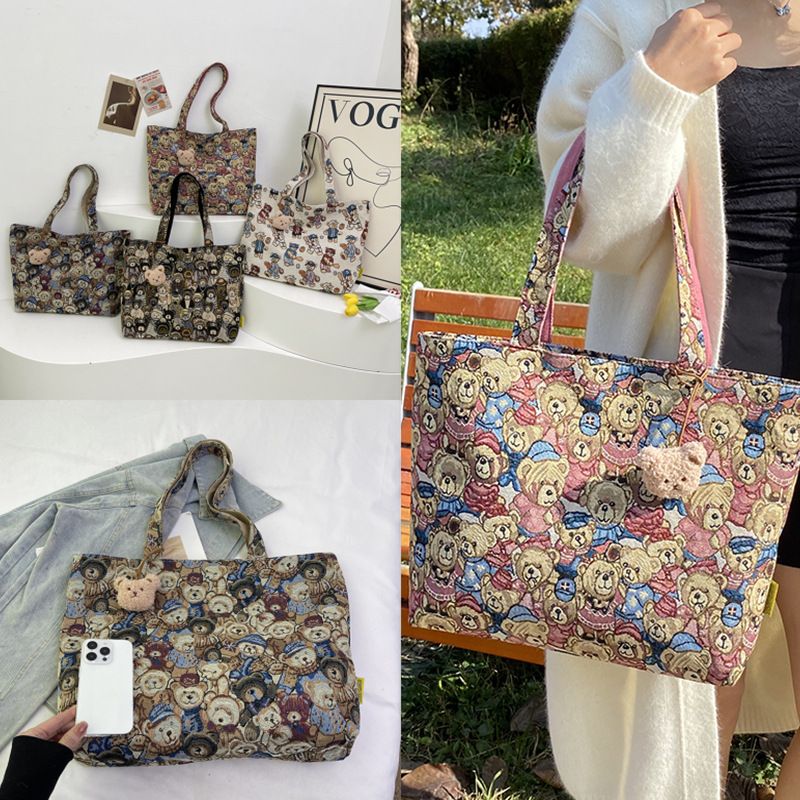 Ins New Children's Retro Printed Cute Bear Shoulder Underarm Bag for Primary School Students Going Out Casual Handbag