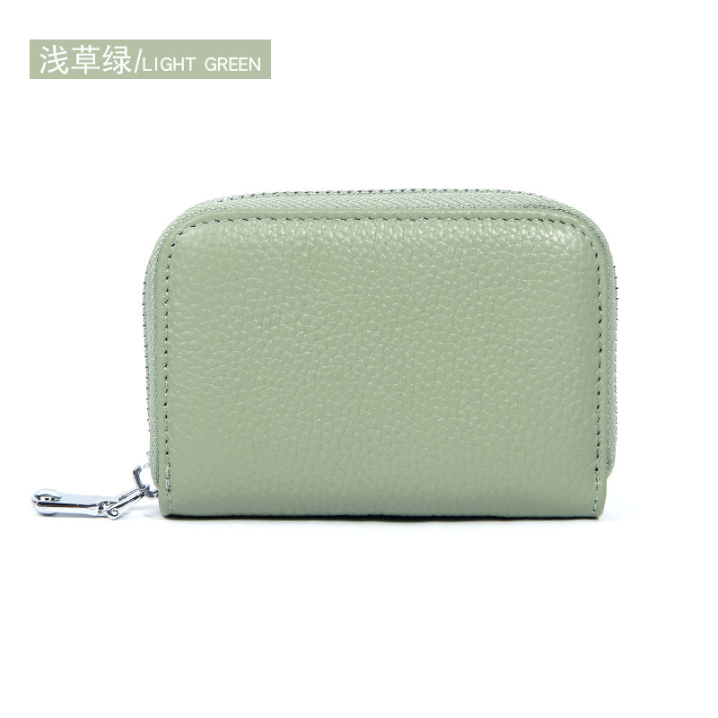 Picture of Amazon organ first layer cowhide ID card holder RFID anti-theft brush multi-card position large capacity zipper leather card holder