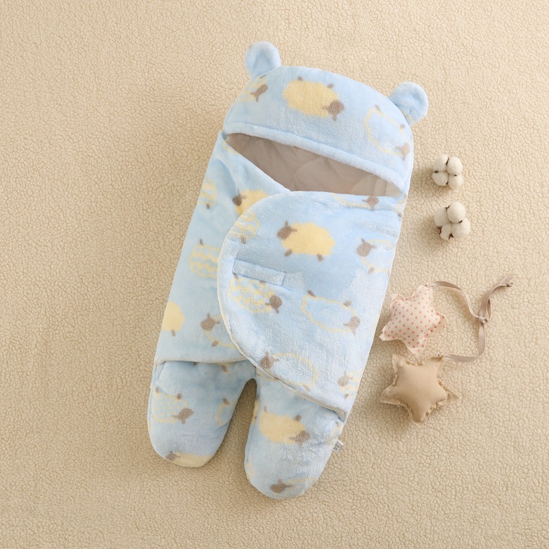 Picture of Baby Cushion Flannel Baby Sleeping Bag Thickened Split Leg Kick-proof Cushion Baby Bag Autumn and Winter Newborn Swaddle Bag