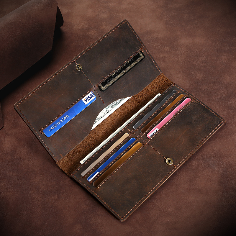 Picture of Wholesale multi-functional tri-fold wallet men's genuine leather vintage clutch explosive large capacity crazy horse leather long wallet