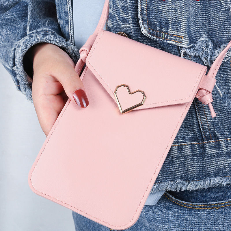 2023 New Student Mini Crossbody Women's Bag Women's Heart-shaped Decorative Transparent Touch Screen Simple Retro Mobile Phone Bag