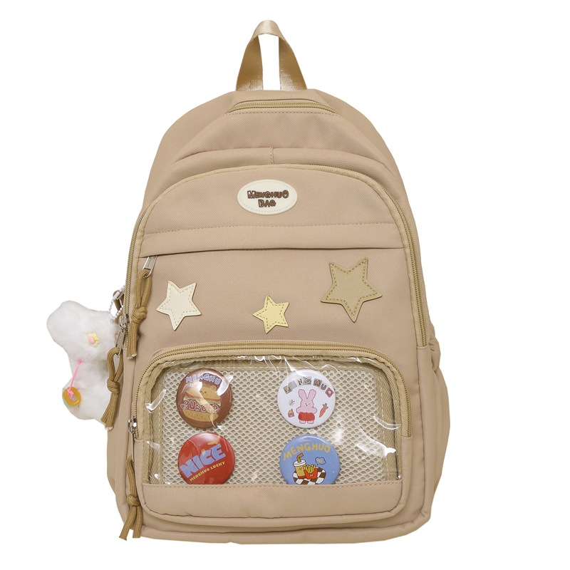 Picture of Ins Transparent Badge Casual Backpack Large Capacity All-match College Style School Bag Cute Commuter Backpack
