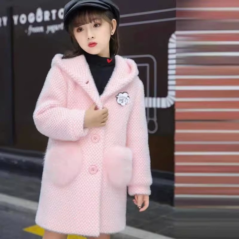 2022 autumn and winter New girls' Western style coat Korean style children's quilted thickened Princess mid-length plush windbreaker fashion
