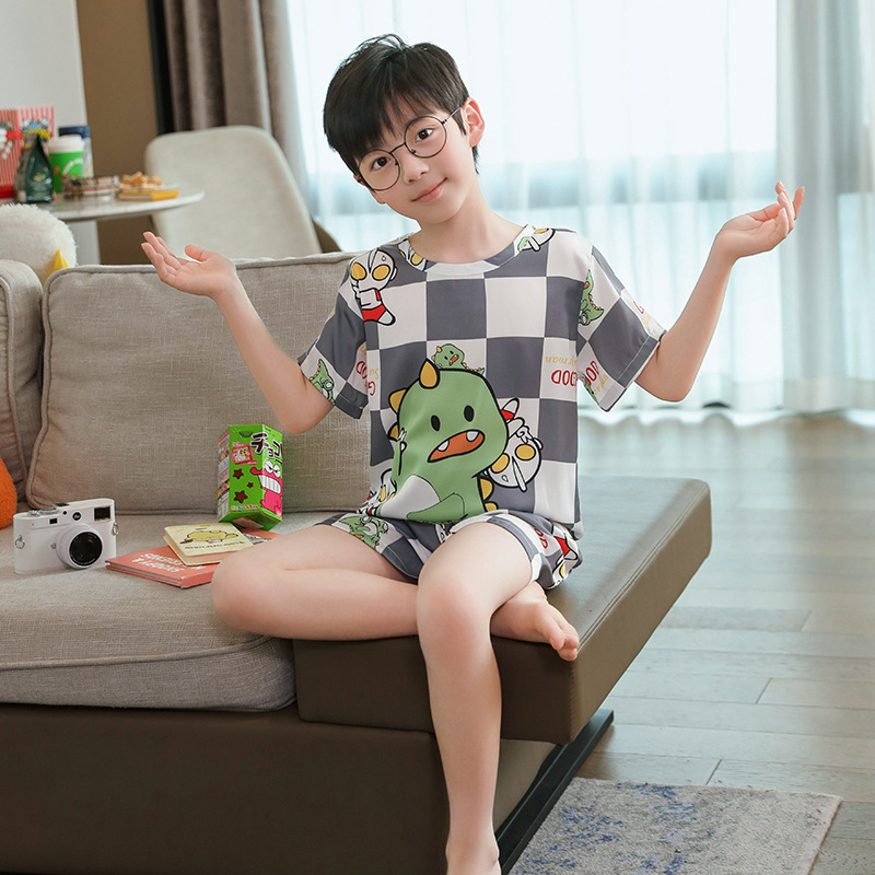 Picture of Children's Pajamas Boy's Summer Ice Silk Boy's Silk New Thin Short-sleeved Home Clothes suit