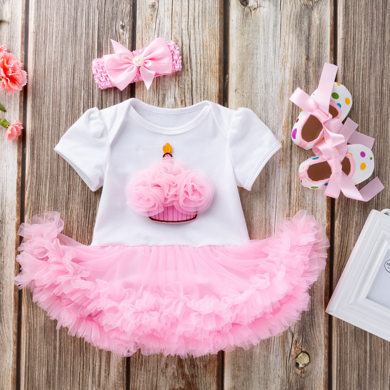 Picture of Summer new baby pink cake ha dress toddler shoes three-piece set 0-2 years old baby girl children's clothing children's skirt wholesale