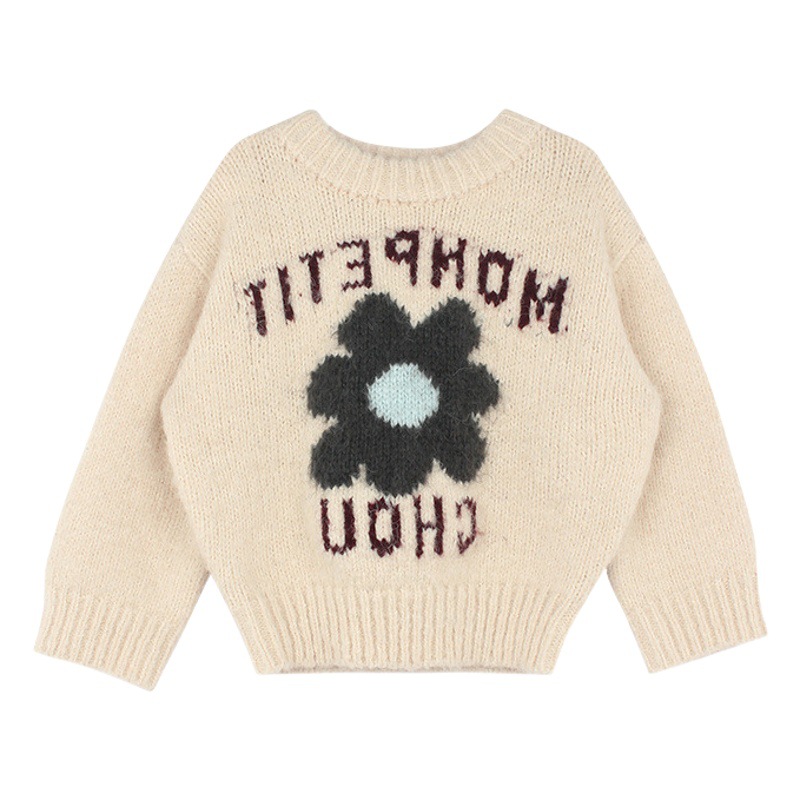 Girls' Letter Flower Pullover Sweater 2024 Spring and Autumn New Korean Style Children's Western Style Casual Fashion Top Trendy