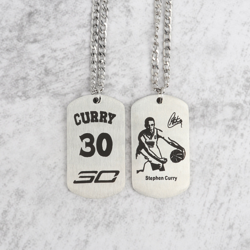 Picture of Necklace Kobe James Curry Owen Basketball Star logo Titanium Steel Necklace Pendant Commemorative Machinable Engraving