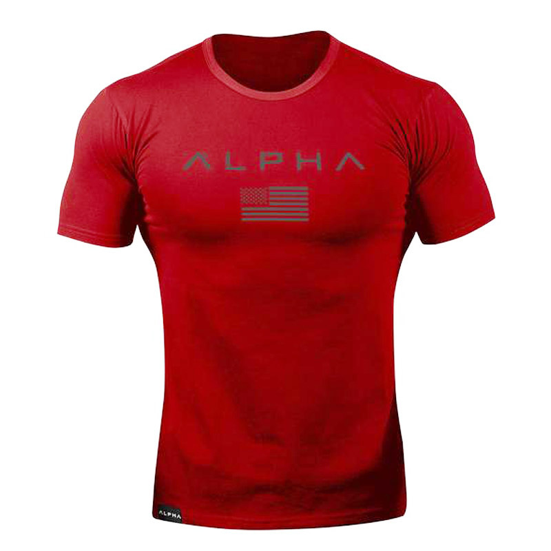 Picture of Muscle Fitness European and American Summer Round Neck Sports T-shirt Men's Short Sleeve Fitness Running Training Clothing alpha Short Sleeve