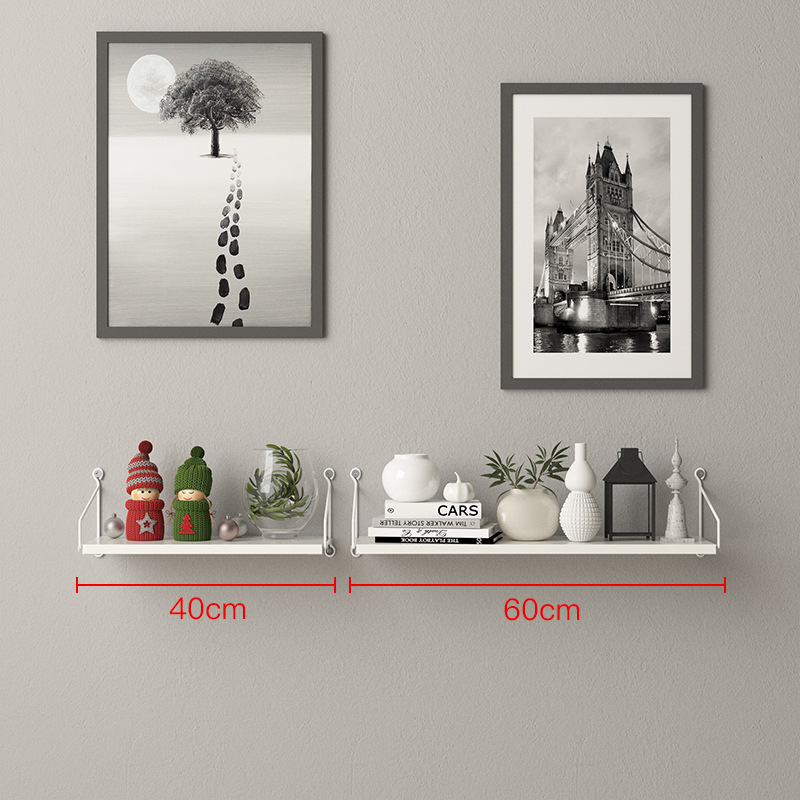 Picture of No-Drill Solid Wood Wall-Mounted Shelf, Straight Partition, Wall-Mounted Bookshelf, Bedroom Decorative Wall Storage