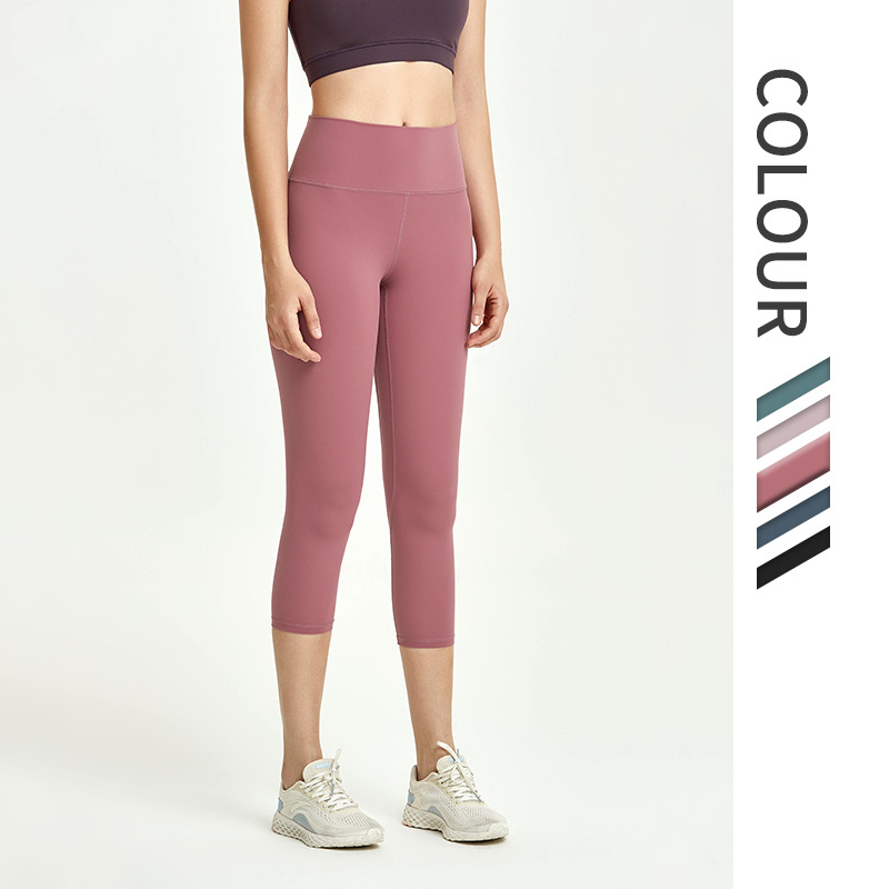 Picture of Amazon European and American Nude Leggings Yoga Pants Women's High Waist Hip Lifting Tight Fitness Sports Running Cropped Pants