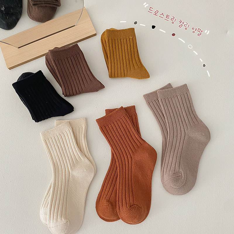 Picture of K-Style of Pure Color Girls' Socks Wholesale 25 New Spring & Fall Kidsren's Socks Baby Pile Socks Korean Mid-Tube Students